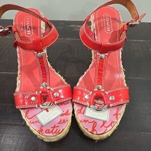 Coach Women's Red Wedge Sandals Sz 7.5B